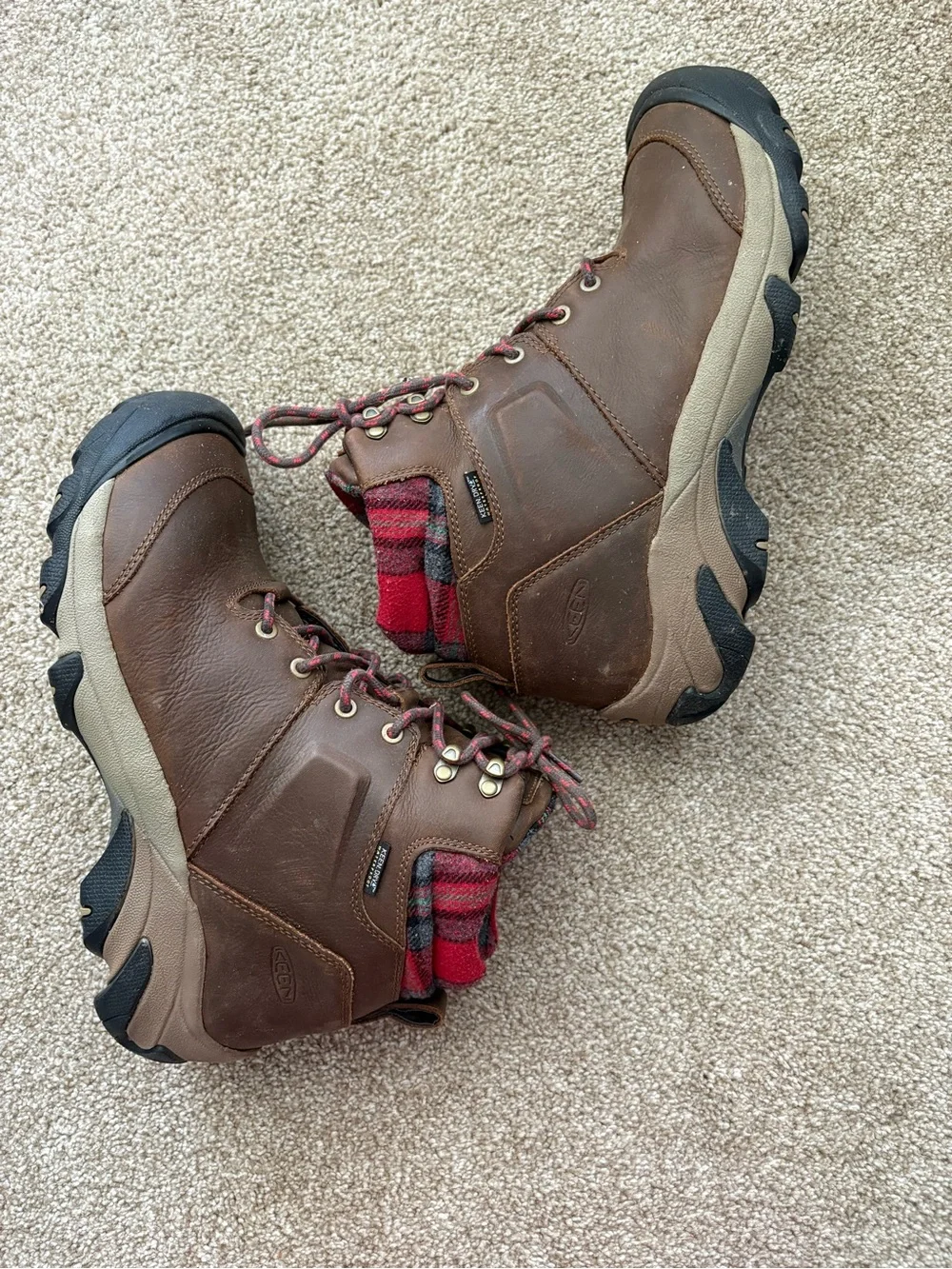 Keen Dry Waterproof Leather Hiking Ankle Boots Plaid Collar Lace Up Utility 11